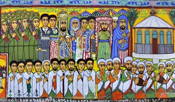 HIM Haile Selassie and Abuna Basilewos attend the church's restoration ceremony