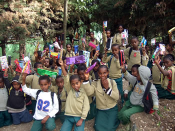 Children with their new Project Pencil Case suppplies